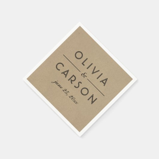 Moderne Kraft- und Black Wedding Monogram Serviette (Ecke)