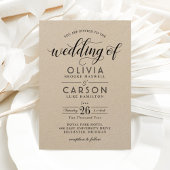 Moderne Kraft- und Schwarz-Script-Hochzeit Einladung