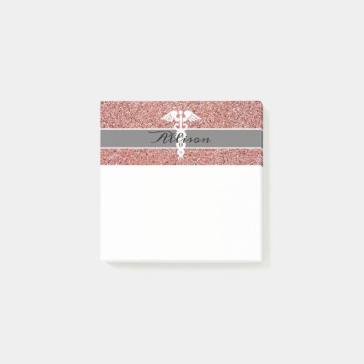 Moderne Krankenschwester Caduceus Rose Gold Pink G Post-it Klebezettel (Vorderseite)