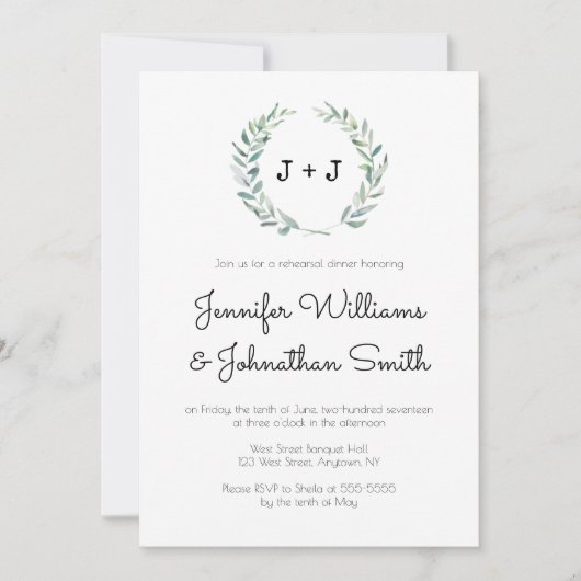 Moderne Kranz-Probe-Dinner Einladungen (Vorderseite)