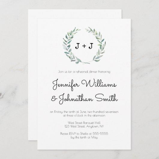 Moderne Kranz-Probe-Dinner Einladungen (Vorne/Hinten)