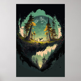 Moderne Kraterlandschaft mit Planetenuntergrund P Poster