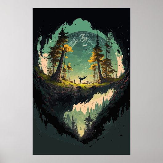 Moderne Kraterlandschaft mit Planetenuntergrund P Poster (Vorne)