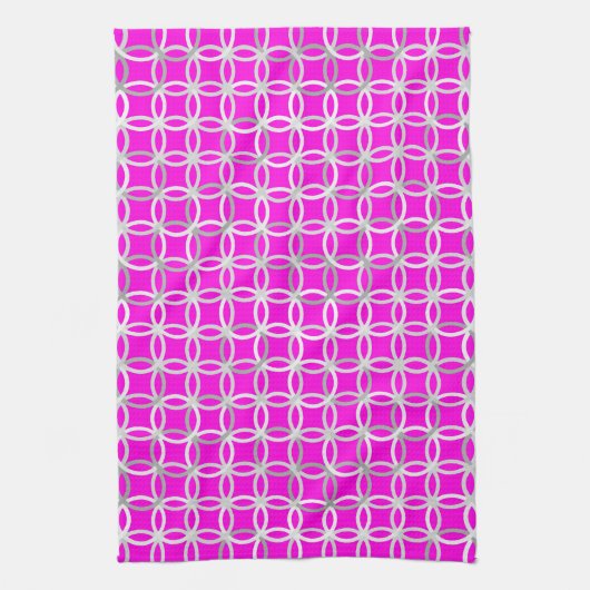 Moderne Kreise, Magenta, grau und weiß Geschirrtuch (Vertikal)