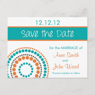 Moderne Kreise Save the Date - Orange & Türkis Ankündigungspostkarte