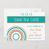 Moderne Kreise Save the Date - Orange & Türkis Ankündigungspostkarte (Vorne/Hinten)