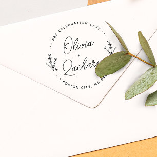 Moderne kreisförmige Blumenhochzeitsadresse in Sch Gummistempel
