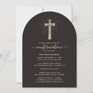 Moderne Kreuz-Rustikal Religiöse Konfirmation Einladung