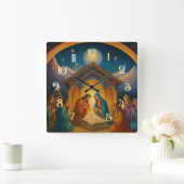 Moderne Krippenlandschaft Quadratische Wanduhr (Zuhause)