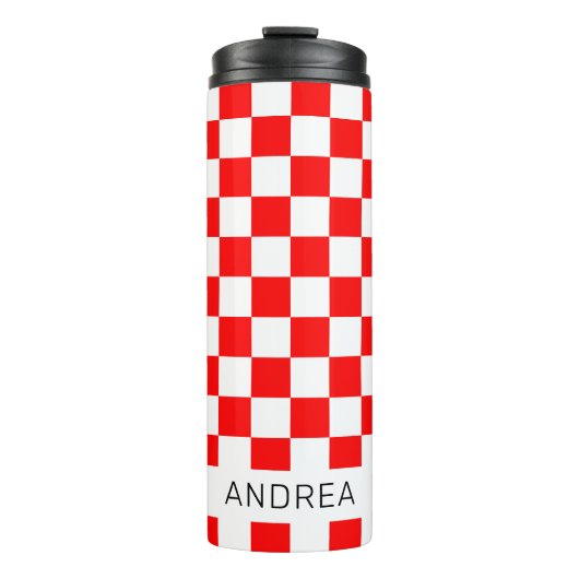 Moderne kroatische Schachbretter in Rot und Weiß m Thermosbecher (Vorderseite)