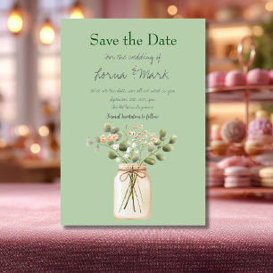 Moderne Krug mit Salbeigrünen Blumen zur Speicheru Save The Date