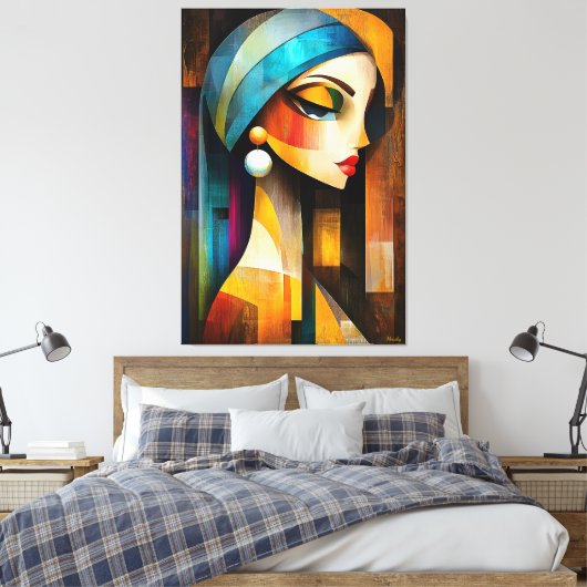 Moderne kubistische Vision eines Mädchens mit Perl Leinwanddruck (Insitu (Schlafzimmer))