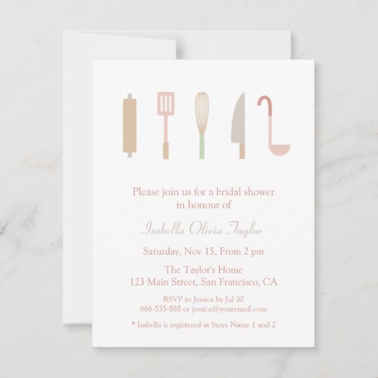 Moderne Küche Kochutensilien Brautparty Einladung (Vorderseite)