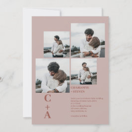 Moderne, kühn-braune 4-Foto-Grid-Hochzeit Einladung