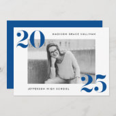 Moderne, kühne 2025 Blue Foto Graduation Party Einladung (Vorne/Hinten)