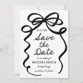 Moderne, kühne Black Bow Foto Wedding Save The Date (Vorderseite)
