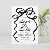 Moderne, kühne Black Bow Foto Wedding Save The Date (Stehend Vorderseite)