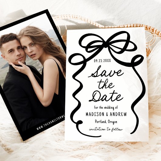 Moderne, kühne Black Bow Foto Wedding Save The Date
