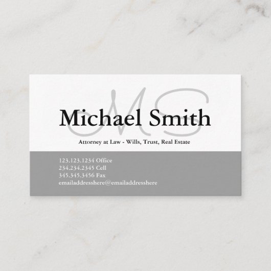 Moderne kühne graue Initialen - Visitenkarte (Vorderseite)