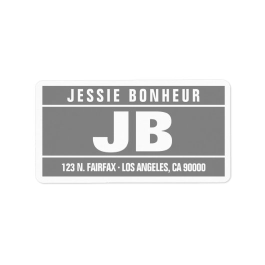 Moderne kühne Initialen | Grau und Weiß Adressaufkleber (Vorne)