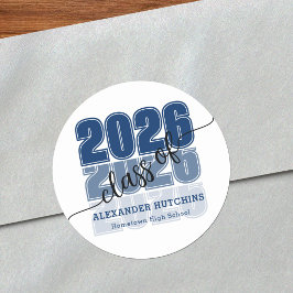 Moderne kühne Klasse 2026 Navy Blau Abschluss Runder Aufkleber