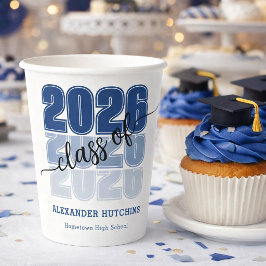 Moderne kühne Klasse 2026 Navy Blau Abschlussfeier Pappbecher