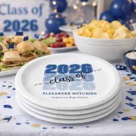 Moderne kühne Klasse 2026 Navy Blau Abschlussfeier Pappteller