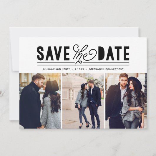 Moderne kühne Liebe Save the Date FotoCollage (Vorderseite)