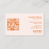 Moderne kühne Minimal Orange QR Code Social Media Visitenkarte (Rückseite)