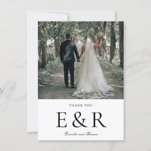 Moderne, kühne Monogramm-Foto-Minimalist-Hochzeit Dankeskarte