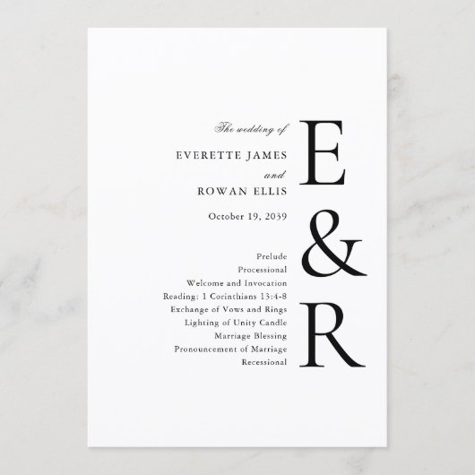 Moderne, kühne Monogramm-Minimalist-Hochzeit Programm (Vorderseite)