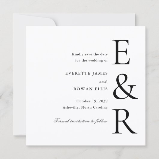Moderne, kühne Monogramm-Minimalist-Hochzeit Save The Date (Vorderseite)
