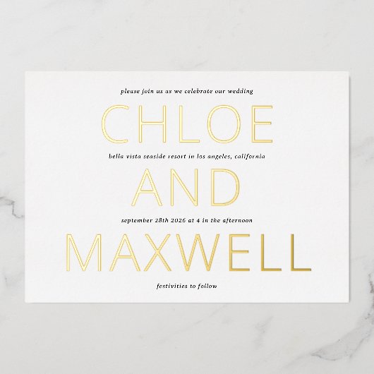 Moderne, kühne Namen Minimialist Wedding Einladung (Vorderseite)