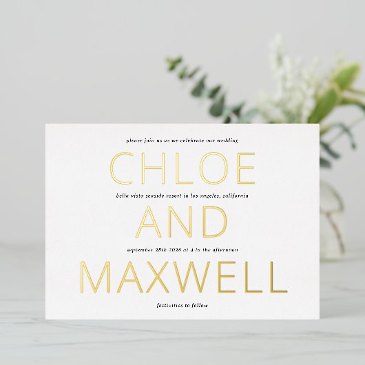 Moderne, kühne Namen Minimialist Wedding Einladung (Stehend vorne)