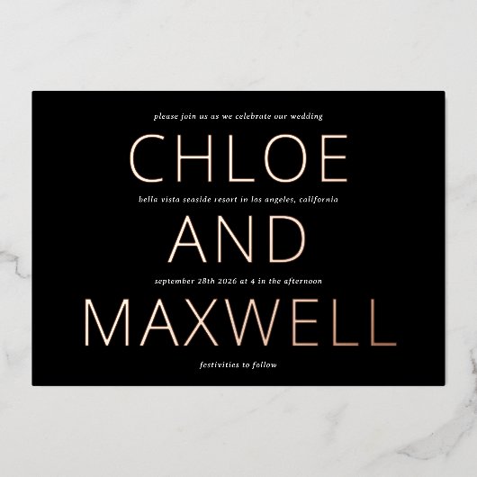 Moderne, kühne Namen Minimialist Wedding Einladung (Vorderseite)