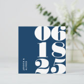 Moderne kühne preußische Blue Big Date Wedding Save The Date (Stehend Vorderseite)