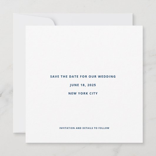 Moderne kühne preußische Blue Big Date Wedding Save The Date (Rückseite)