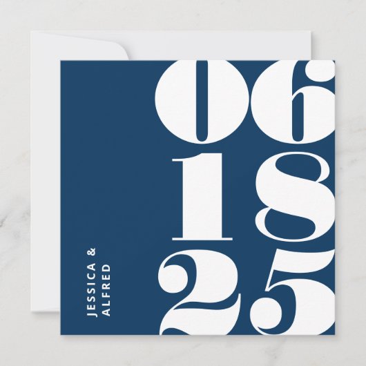 Moderne kühne preußische Blue Big Date Wedding Save The Date (Vorderseite)