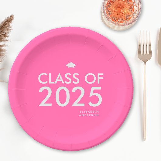 Moderne, kühne, rosa Graduierungsparty Pappteller