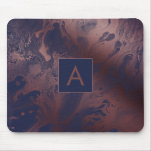 Moderne kühne Rose Gold- und Navy-Marmor-Monogramm Mousepad