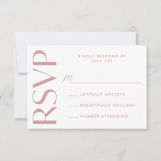 Moderne, kühne Rose Typografie Hochzeit RSVP Karte (Vorderseite)