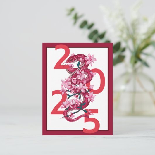 Moderne kühne rote chinesische Neujahr 2025 Lunar Postkarte (Stehend Vorderseite)