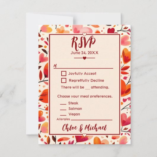 Moderne, kühne, rote Herzmuscheln Blogs RSVP Karte (Vorderseite)