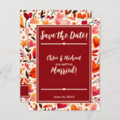 Moderne, kühne, rote Herzmuscheln Blogs Save The Date (Vorne/Hinten)