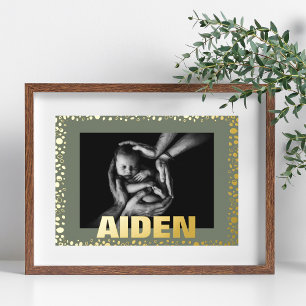 Moderne, kühne TEXT GOLD PEBBLES UND MOSS-Foto Foliendrucke