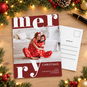 Moderne kühne Typografie Burgunder-Weihnachts-Froh Feiertagspostkarte