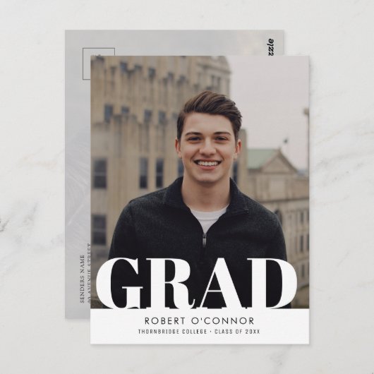 Moderne, kühne Typografie Graduierungsparty Postkarte (Vorne/Hinten)