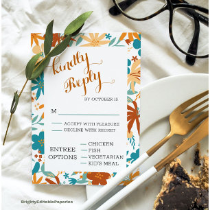 Moderne, kühne Wildblume Minimalistische SkriptWed RSVP Karte
