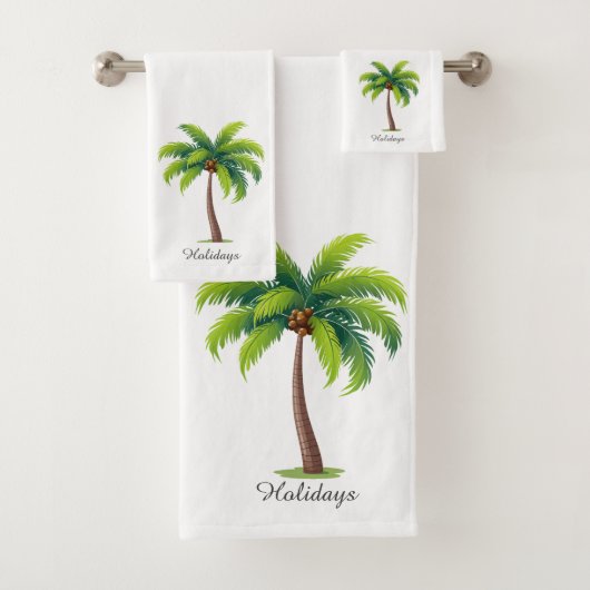 Moderne, kundenspezifische Green Palm Tree & Scrip Badhandtuch Set (Insitu)