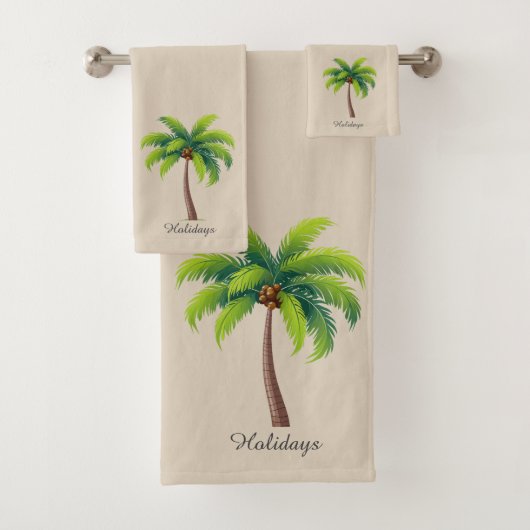 Moderne, kundenspezifische Green Palm Tree & Scrip Badhandtuch Set (Insitu)